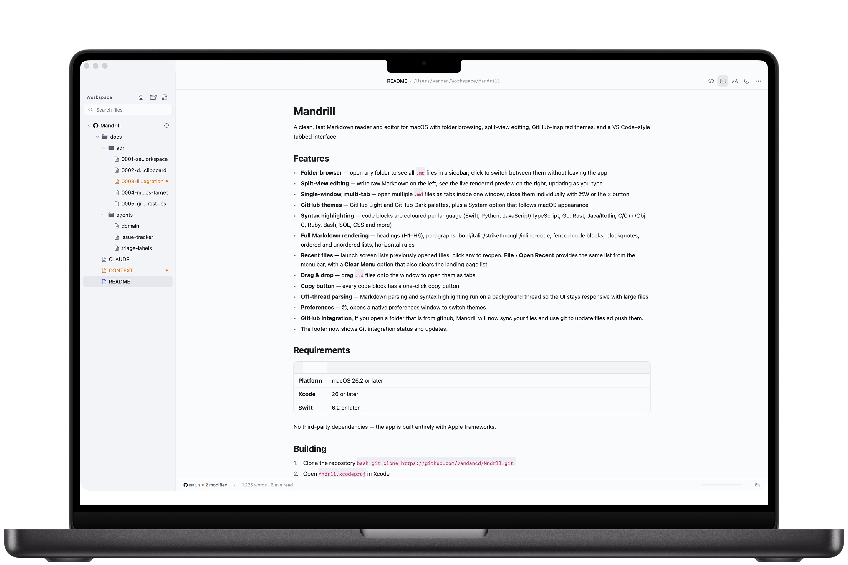 Mandrill GitHub integration — folder with modified files and push button