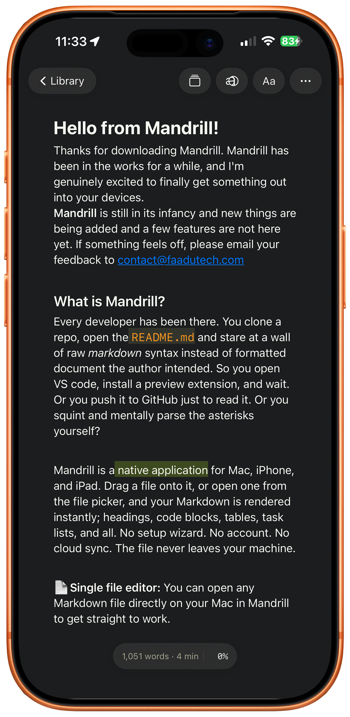 Mandrill for iPhone — Dark mode