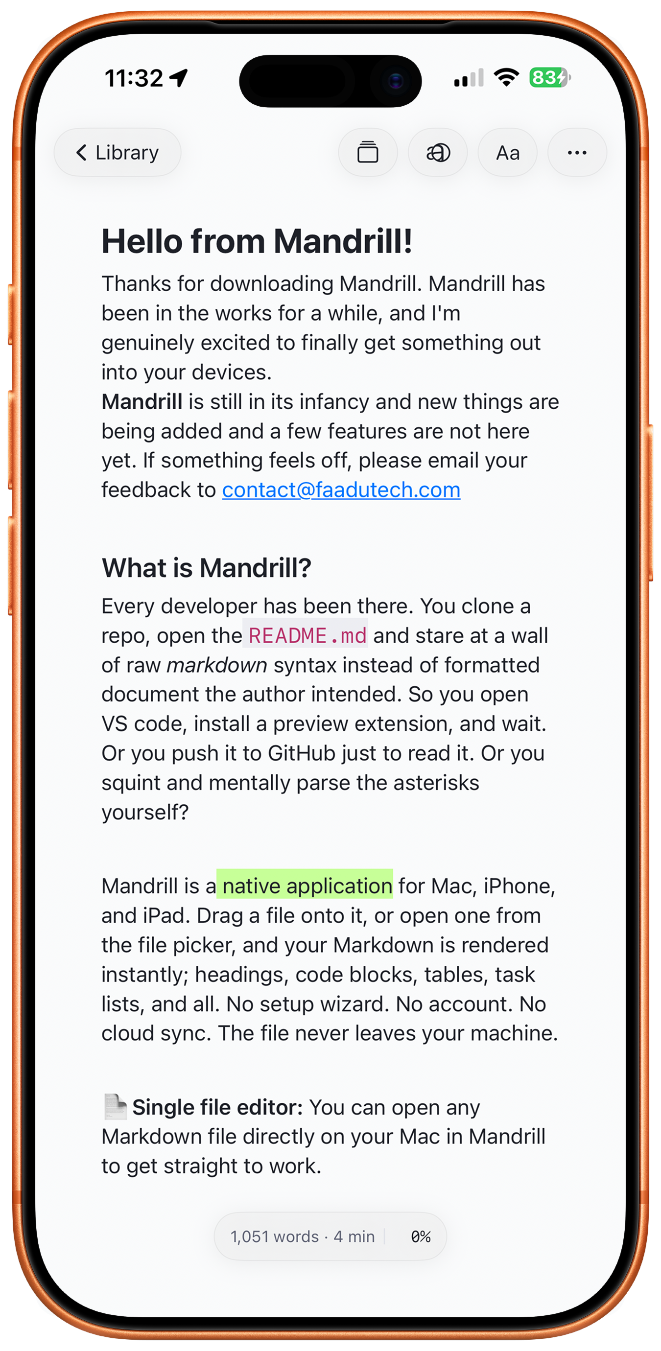 Mandrill for iPhone — beautifully rendered Markdown
