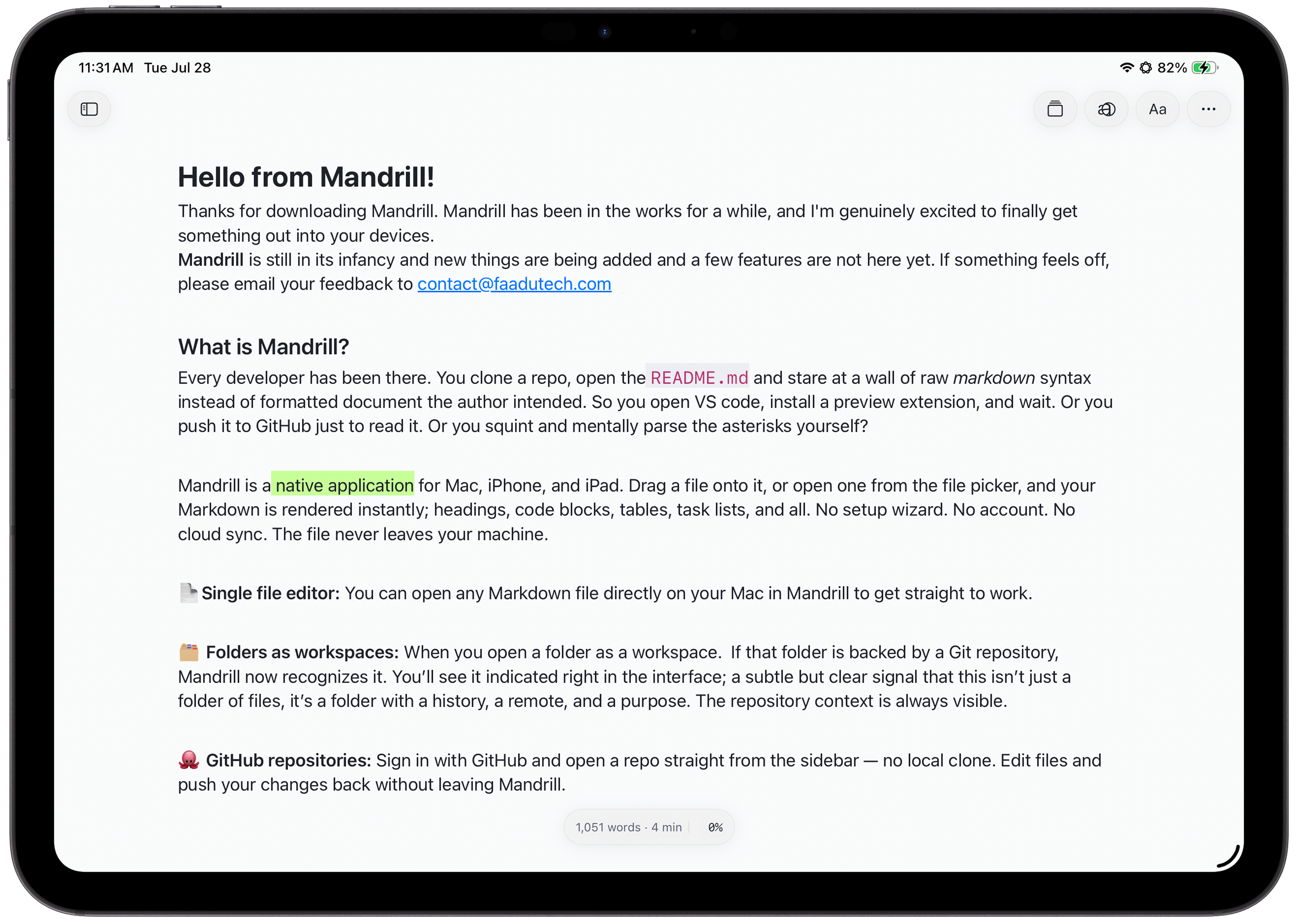 Mandrill for iPad — Single Editor